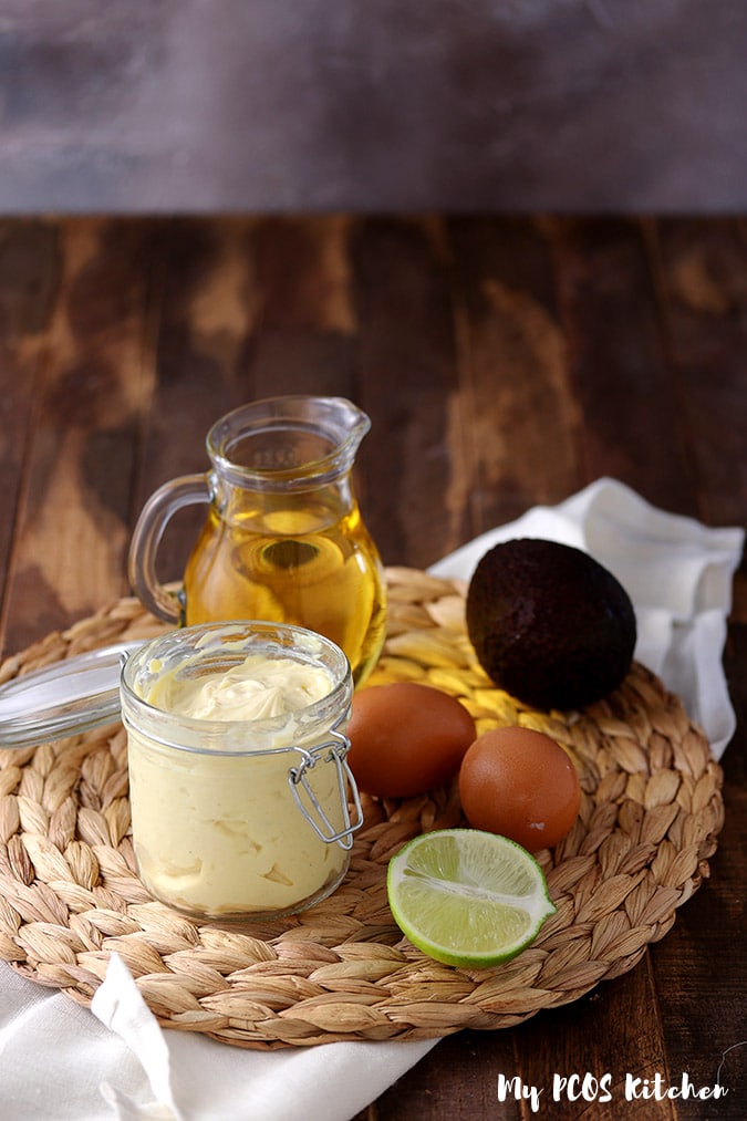 A small jar of paleo mayonnaise made with avocado oil, eggs and lemon juice.