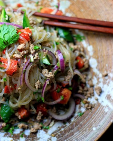 My PCOS Kitchen - Thai Pork Salad with Konjac Noodles - This refreshing cold salad is made with gluten-free and soy-free ingredients so you can be sure to get a nice keto paleo low carb dinner!