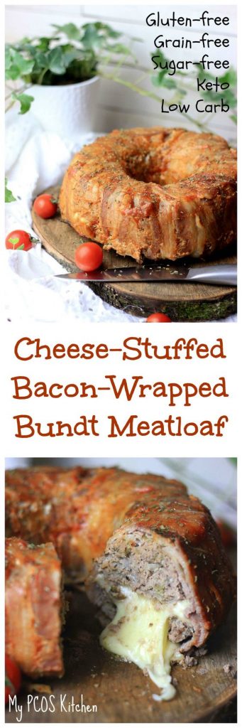 My PCOS Kitchen - Cheese-Stuffed Bacon-Wrapped Meatloaf - This is the PERFECT Keto dinner that comes out soo juicy and cheesy!