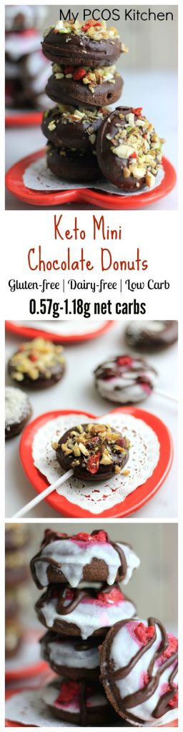 My PCOS Kitchen - Low Carb Mini Chocolate Donuts - Keto, gluten-free, sugar-free and dairy-free donuts perfect for Valentine's day!