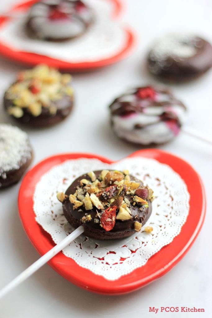 My PCOS Kitchen - Low Carb Mini Chocolate Donuts - Keto, gluten-free, sugar-free and dairy-free donuts perfect for Valentine's day!