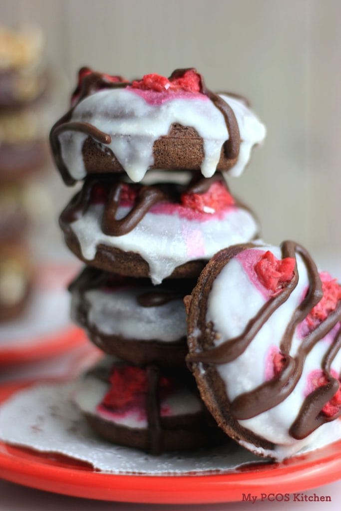 My PCOS Kitchen - Low Carb Mini Chocolate Donuts - Keto, gluten-free, sugar-free and dairy-free donuts perfect for Valentine's day!