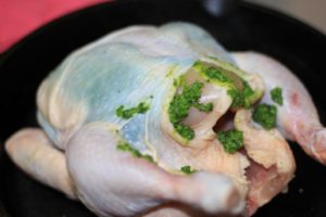 My PCOS Kitchen - Keto Paleo Pesto Roast Chicken & Veggies - A beautiful roasted bird stuffed with homemade pesto sauce that is gluten-free, dairy-free and low carb!