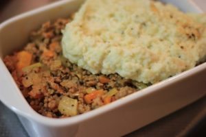 My PCOS Kitchen - Low Carb Shepherd's Pie - Mashed Cauliflower topped over delicious ground meat.