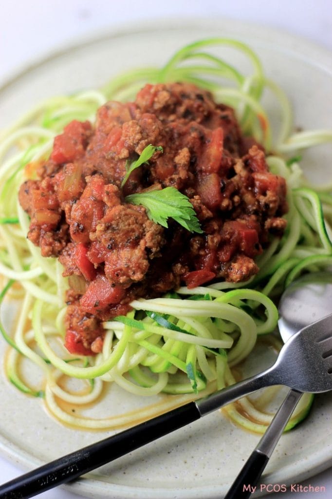 My PCOS Kitchen - Zucchini Bolognese - The perfect low carb, gluten-free, dairy-free and low calorie pasta recipe!