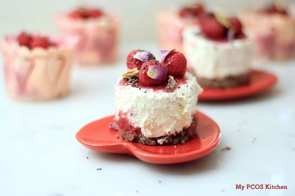 My PCOS Kitchen - Keto Raspberry No-Bake Cheesecake - The most decadent, fluffy cheesecake that is gluten-free, sugar-free and low carb!