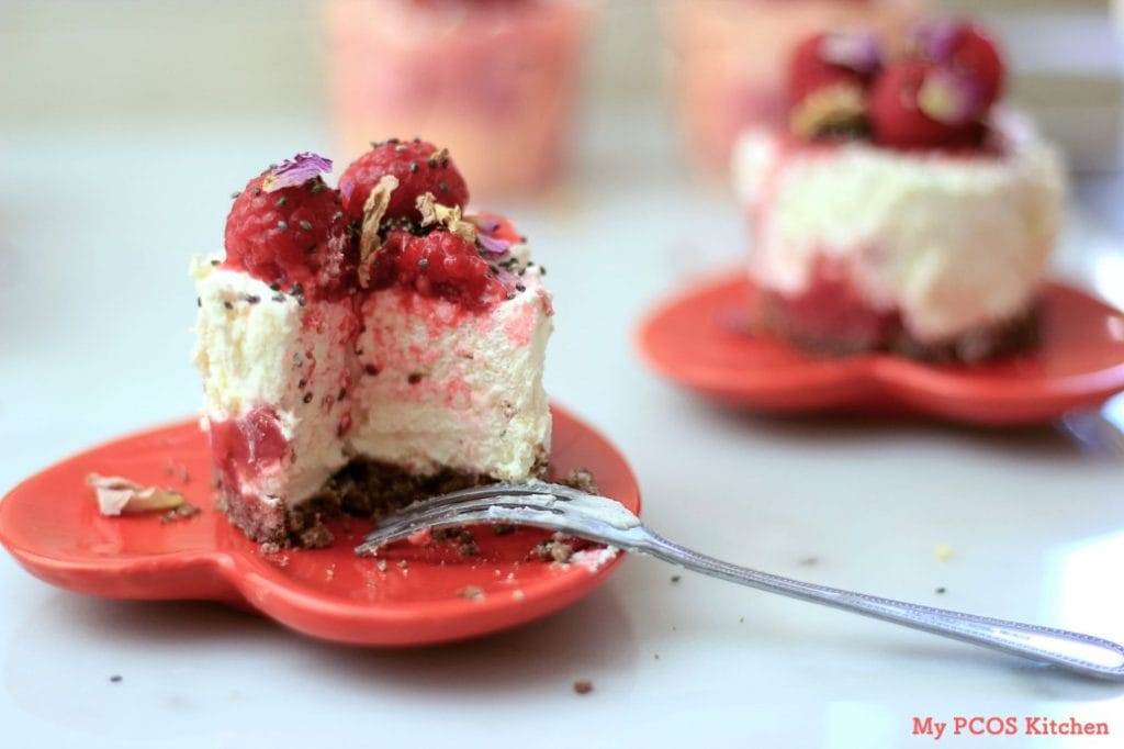 My PCOS Kitchen - Keto Raspberry No-Bake Cheesecake - The most decadent, fluffy cheesecake that is gluten-free, sugar-free and low carb!