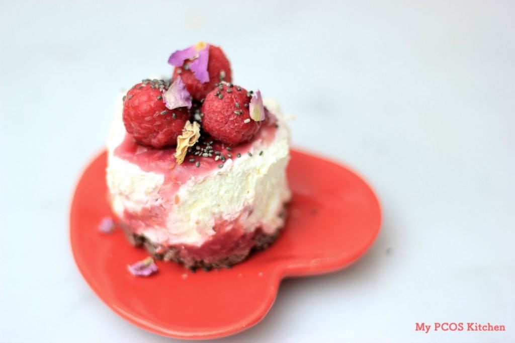 My PCOS Kitchen - Keto Raspberry No-Bake Cheesecake - The most decadent, fluffy cheesecake that is gluten-free, sugar-free and low carb!