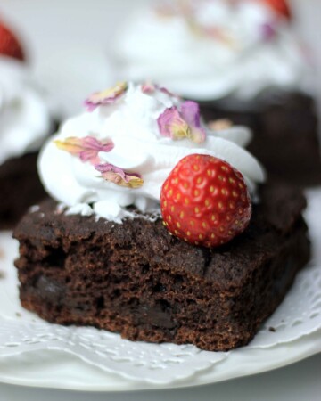 My PCOS Kitchen - Keto Chocolate Cake Bars - Gluten-free, Sugar-free, Dairy-free delicious chocolate cake with coconut whipped cream and strawberries.