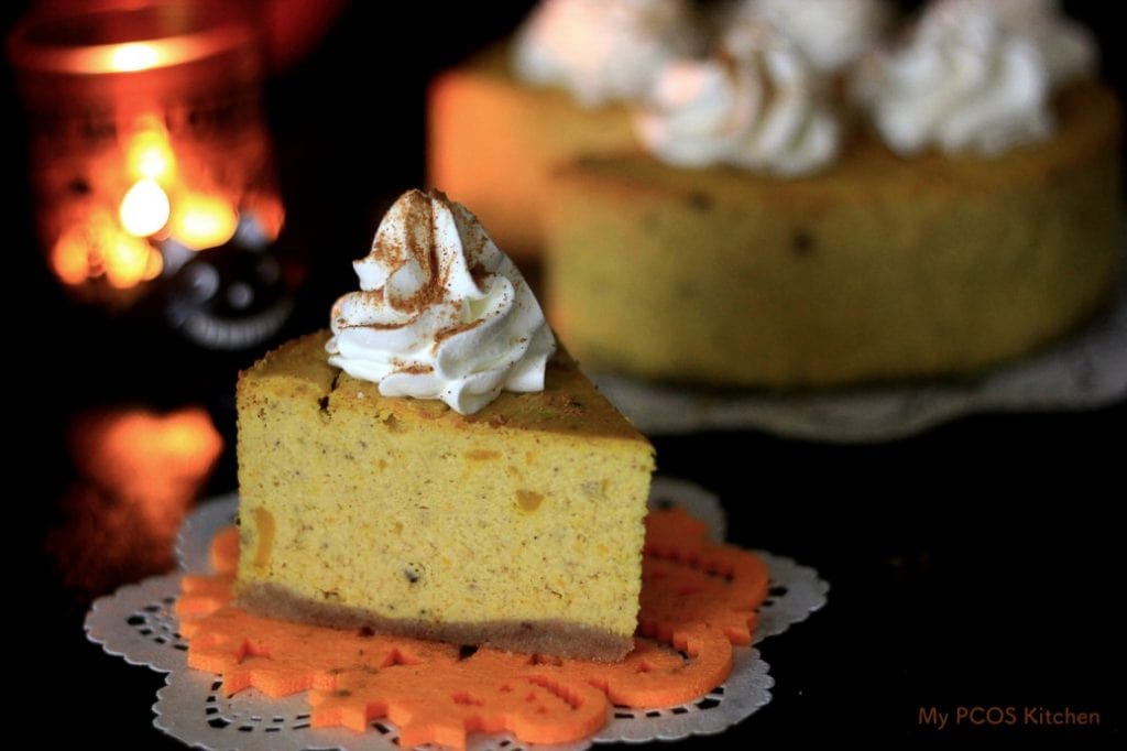 My PCOS Kitchen - Creamy Halloween Kabocha Cheesecake. This cheesecake is gluten-free and sugar-free. It is perfect for a low carb, keto, lchf