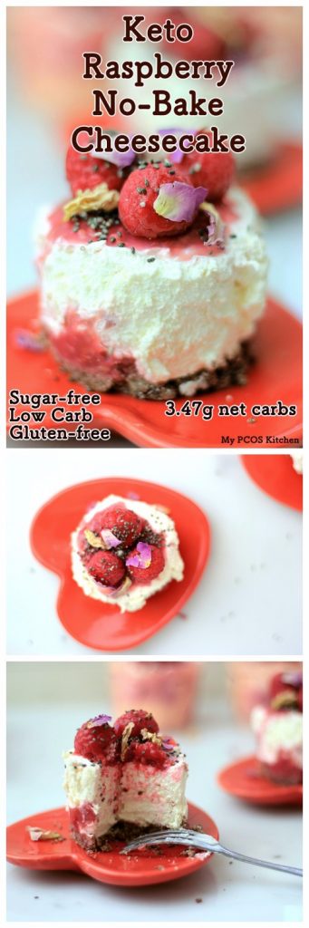 My PCOS Kitchen - Keto Raspberry No-Bake Cheesecake - The most decadent, fluffy cheesecake that is gluten-free, sugar-free and low carb!