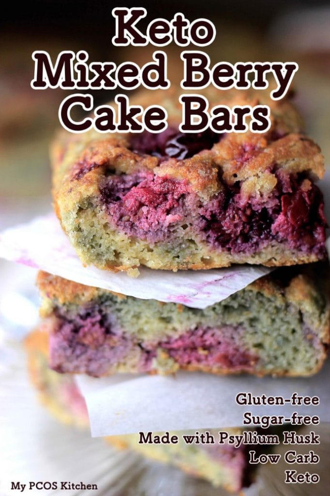 My PCOS Kitchen - Keto Mixed Berry Cake Bars - These healthy and delicious raspberry and blackberry breakfast cake bars are gluten-free, sugar-free, can be dairy-free and are low carb!!