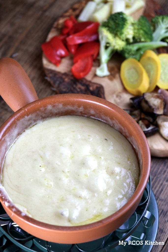 My PCOS Kitchen - Keto Cheese Fondue - This traditional cheese fondue does not use any starch or flour so that it stays low carb!