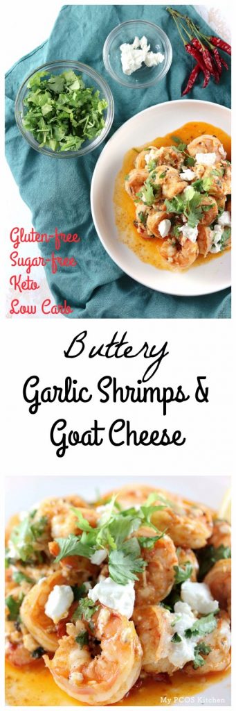 My PCOS Kitchen - Buttery Garlic Shrimps & Goat Cheese - Creamy shrimps cooked in a paprika butter sauce and smothered with delicious goat cheese.