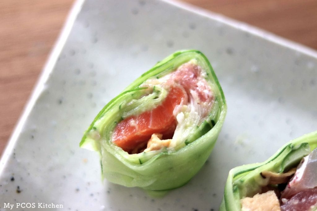 My PCOS Kitchen - Keto Paleo Sushi - Never eat sushi made with rice again when you have delicious cucumber wrapped sushi!