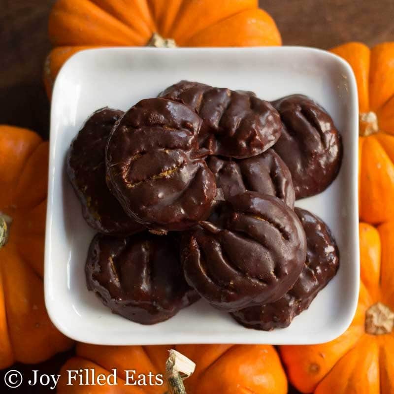My PCOS Kitchen - Joy Filled Eats - Peanut Butter Pumpkins & Healthy Candies - Low Carb Halloween Recipes -  A Peanut Butter Filling with chocolate coating that looks like pumpkins!