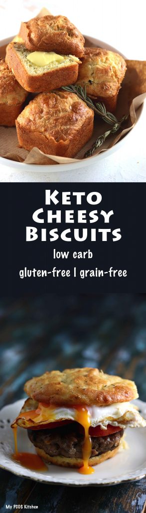 My PCOS Kitchen - Keto Cheesy Biscuits - These low carb gluten-free biscuits are made with almond flour, sour cream and cheese! They are perfect for breakfast or a delicious snack!
