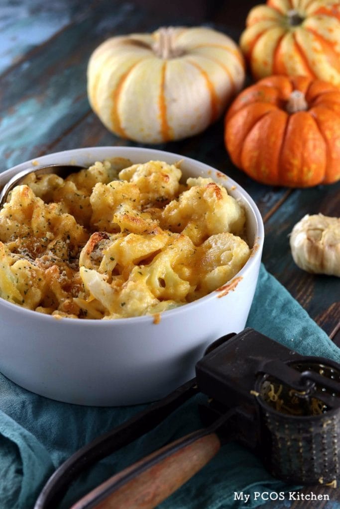 My PCMy PCOS Kitchen - Low Carb Three Cheese Cauliflower Mac & Cheese - You don't need any pasta with this delicious and creamy cauliflower! A homemade cheese sauce that is completely gluten-free and starch-free! #lowcarb #keto #lchf #cauliflower #macandcheeseOS Kitchen - Low Carb Three Cheese Cauliflower Mac & Cheese - You don't need any pasta with this delicious and creamy cauliflower! A homemade cheese sauce that is completely gluten-free and starch-free!