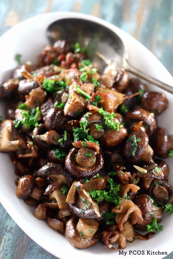 My PCOS Kitchen - Roasted Buttery Mushrooms & Bacon - This appetizer is perfect for any holiday like Thanksgiving or Christmas! Low Carb, Keto, Gluten-free!
