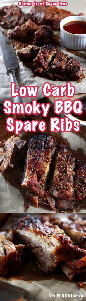 My PCOS Kitchen - Low Carb Smoky BBQ Spare Ribs - These ribs are gluten-free, dairy-free, sugar-free and paleo and keto approved! #keto #paleo #glutenfree #sugarfree #ribs #bbq #dairyfree #lowcarb #lchf