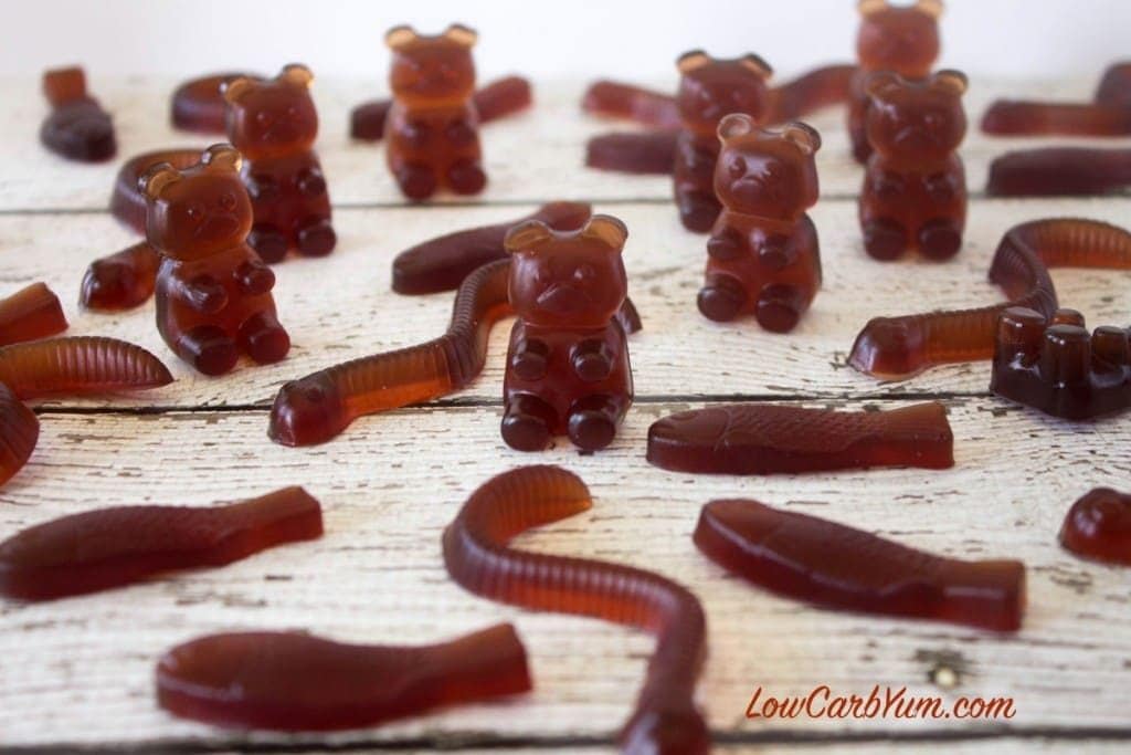 My PCOS Kitchen - Low Carb Yum - Sugar Free Gummy Bears - Low Carb Halloween Recipes Roundup - Here’s a recipe for making homemade sugar free gummy bears that are a zero carb fruit snack. These cute little candies are also filled with healthy gelatin.