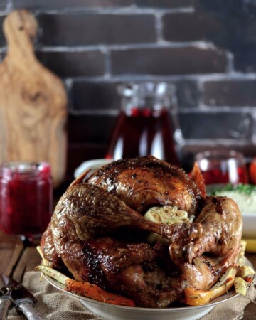 My PCOS Kitchen - Keto Thanksgiving Turkey - Roasted Turkey with brick wall. Crispy skin.