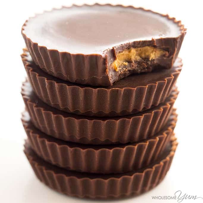 My PCOS Kitchen - Wholesome Yum - Sugar-free Peanut Butter Cups - Low Carb Halloween Recipes Roundup - These sugar-free keto peanut butter cups are just like real ones! You’ll love this easy low carb peanut butter cup recipe made with 5 ingredients.