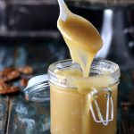 Sugar Free Low Carb Caramel Sauce - My PCOS Kitchen - Spoon drizzle of caramel sauce that's completely sugar-free.