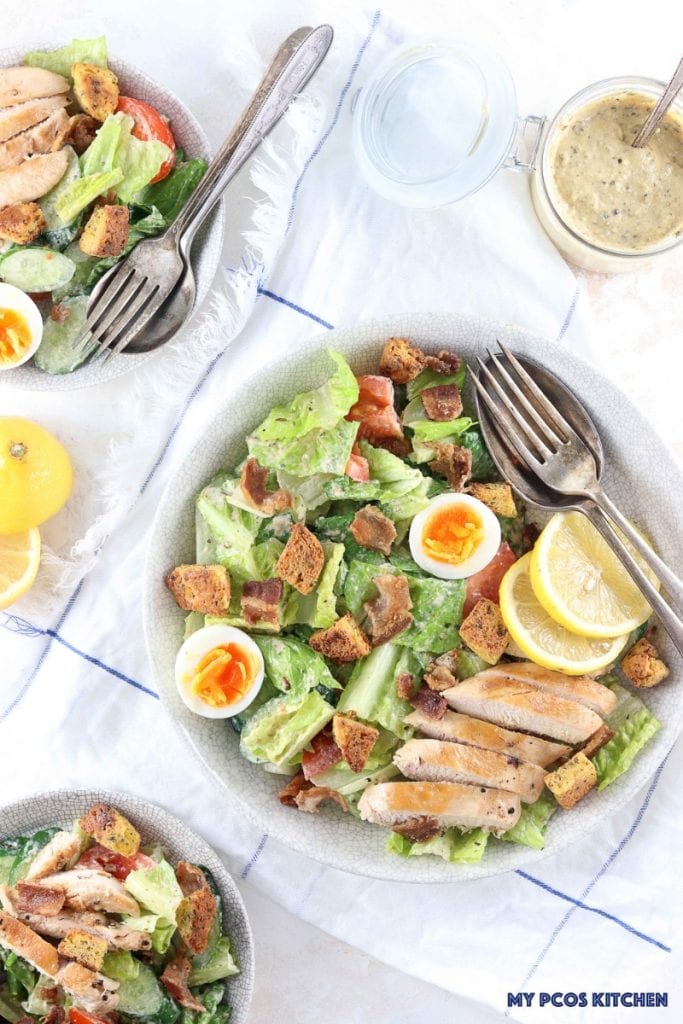 Low Carb Caesar Salad with Chicken & Gluten Free Croutons Keto