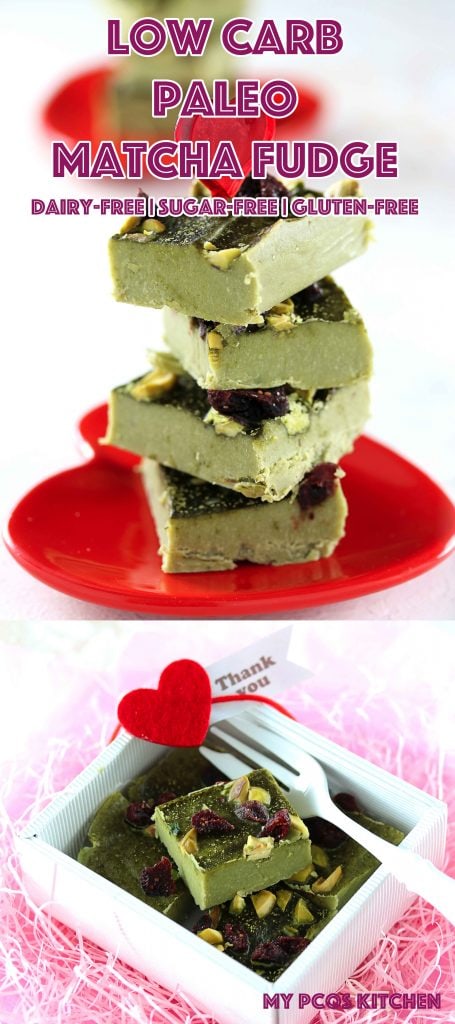 Low Carb Paleo Green Tea Matcha Fudge - My PCOS Kitchen - Sugar-free and dairy-free green tea fudge made with delicious creamy cashew butter.