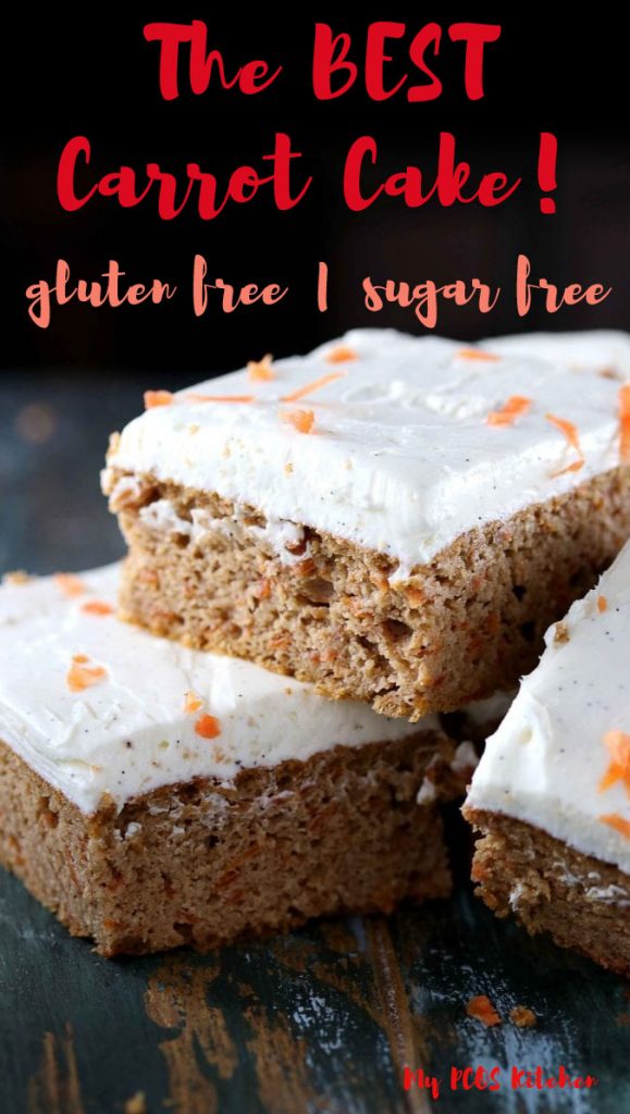 This easy and delicious low carb carrot cake is super soft and delicious! It's topped with sugar free cream cheese frosting and is super healthy and keto approved!