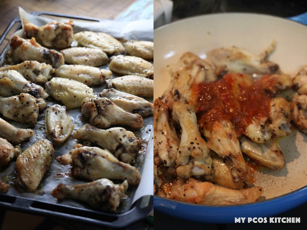 Sweet Chili Thai Chicken Wings - My PCOS Kitchen - Oven baked chicken wings, sweet chili thai sauce coated chicken wings. 