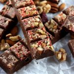 Low Carb Chocolate Bars with Nuts - My PCOS Kitchen - A big chocolate bar over other bars and nuts in the background.
