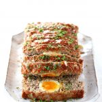 Keto Meatloaf with Eggs - My PCOS Kitchen - Slices of meatloaf covered in Heinz reduced sugar ketchup.