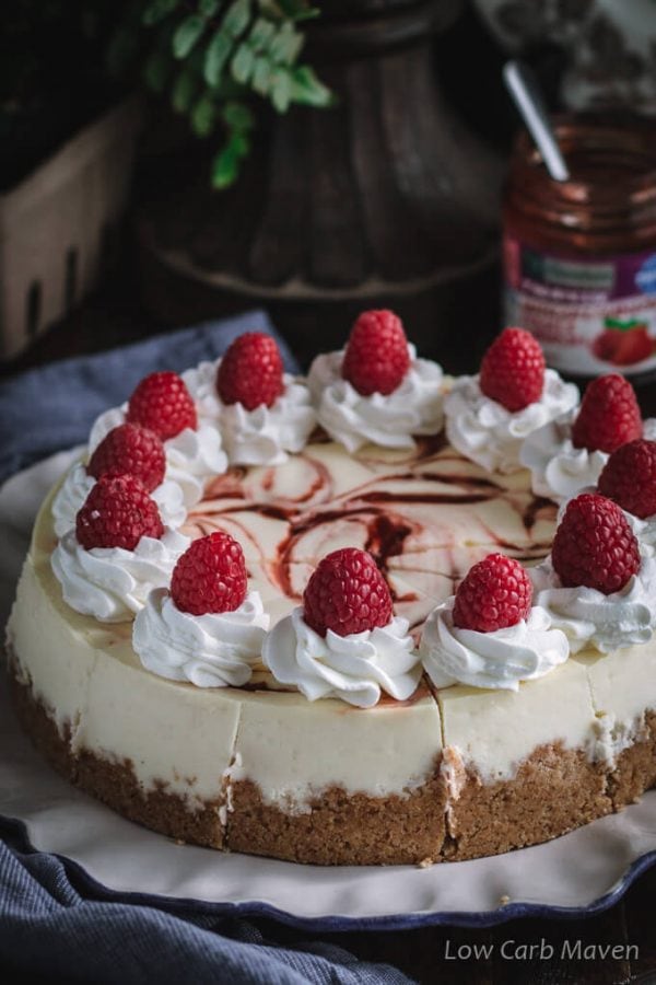 20+ Sugar Free Cheesecake Recipes - My PCOS Kitchen - Delicious Low Carb Cheesecake Recipes that have NO sugar and are all gluten-free! Keto Cheesecake with Raspberry Swirl - Low Carb Maven