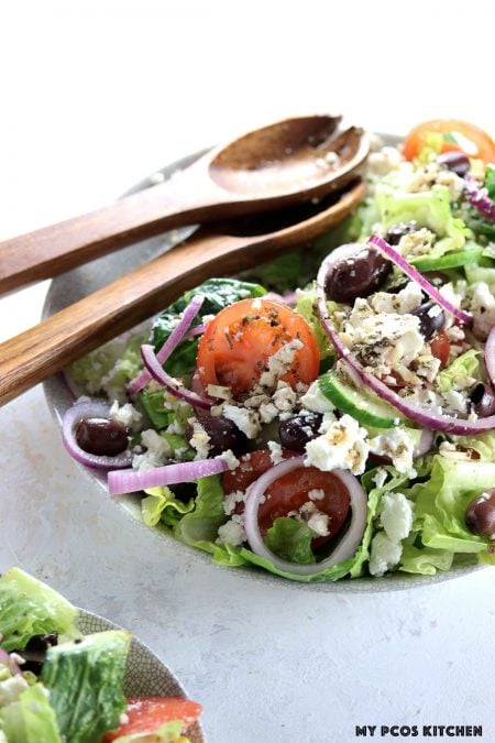 Authentic Greek Salad - My PCOS Kitchen - Carbs in Greek salad mostly come from vegetables.