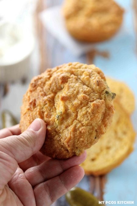 Low Carb Biscuits with Cheddar & Jalapeno - My PCOS Kitchen - almond flour biscuits made with sour cream and cheddar cheese.