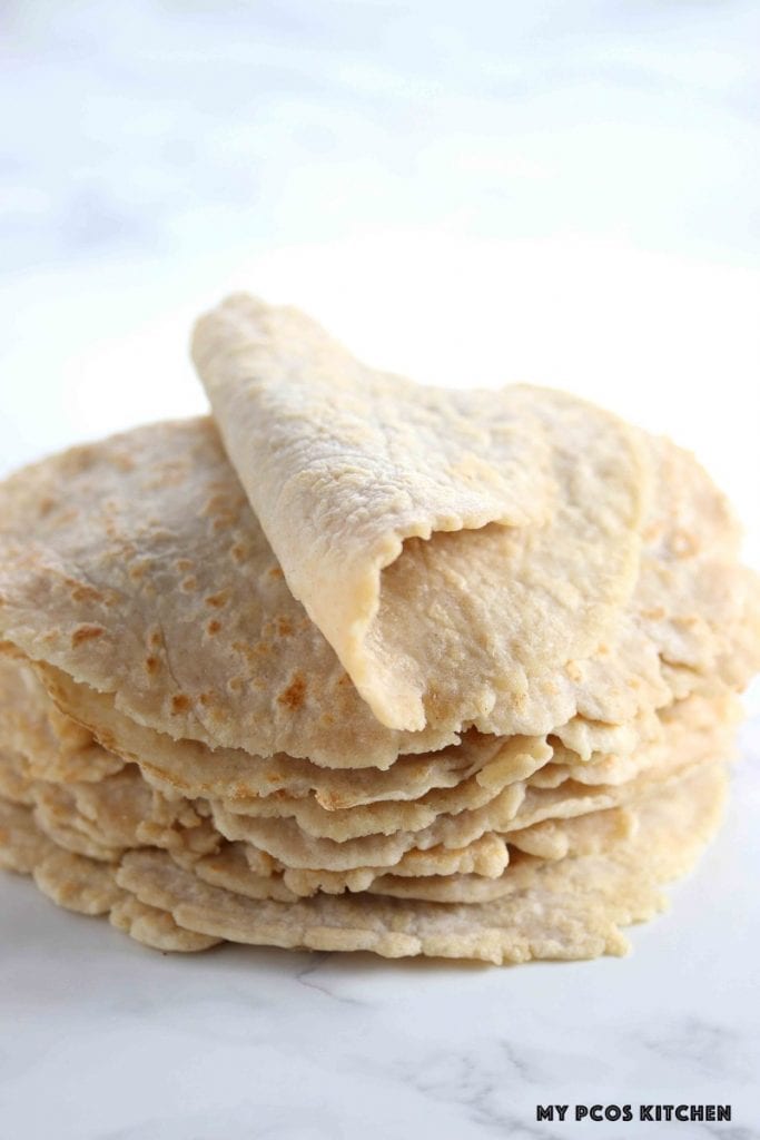 Low carb tortillas that super pliable and packed on top of one another.