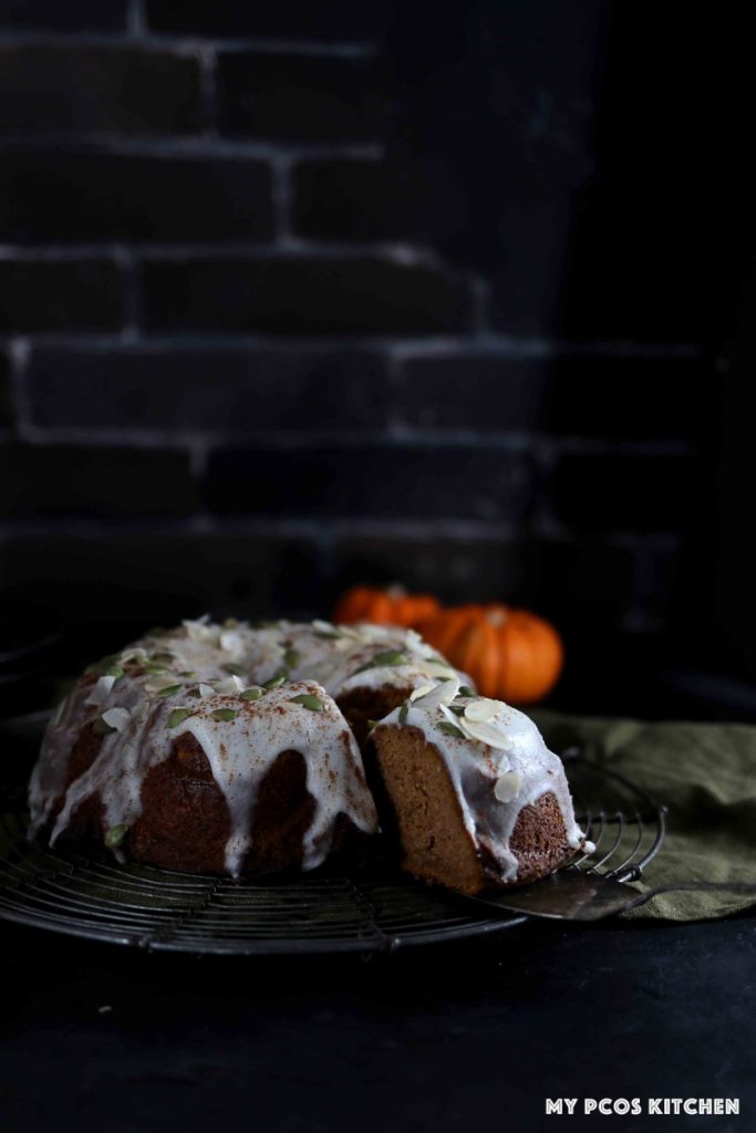 Photography of a pumpkin bundt cake recipe