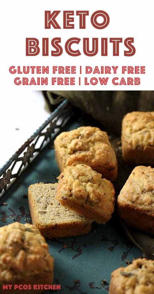 Low Carb Paleo Almond Flour Biscuits - My PCOS Kitchen - These dairy free biscuits are freezer-friendly, quick to make and easy to reheat! #biscuits #breakfastbiscuits #ketobiscuits #paleobiscuits #lowcarbbiscuits #dairyfreebiscuits #redlobsterbiscuits