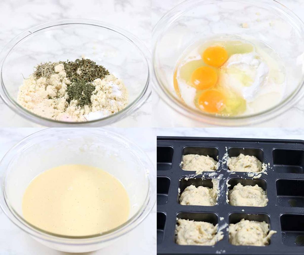 Steps showing how to make gluten free biscuits.
