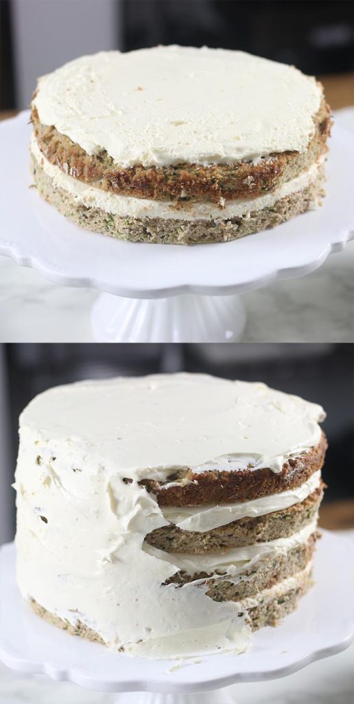 Pictures showing how to frost a zucchini cake