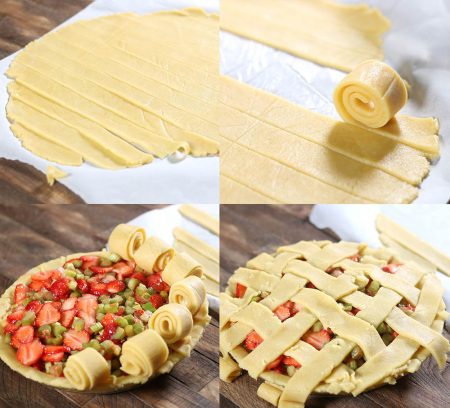 Steps showing how to make a keto latice pie crust.