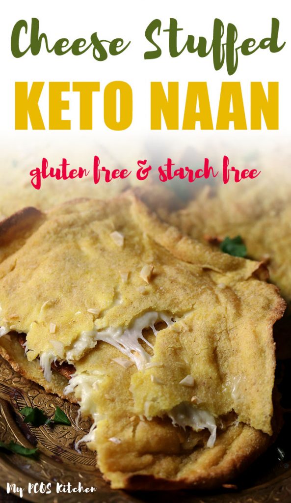 Nothing tastes better than homemade naan stuffed with mozzarella cheese. These keto naans are so stretchy and soft, you'll love dipping them into Indian curries. Try this easy gluten free naan recipe for a weeknight dinner full of flavor! #naanrecipe #indiannaan #glutenfreenaan #keto #mypcoskitchen