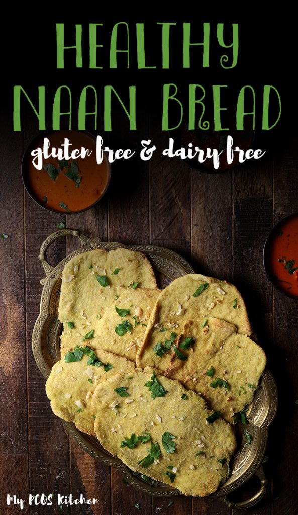 These dairy free naan are made with coconut flour, almond flour and psyllium husk. They are super healthy and easy to make. This low carb naan recipe requires no yeast and is ready in less than 30 minutes. #naan #indiannaan #lowcarbrecipe #mypcoskitchen