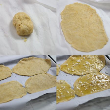 Images showing how to form low carb naan flatbread.