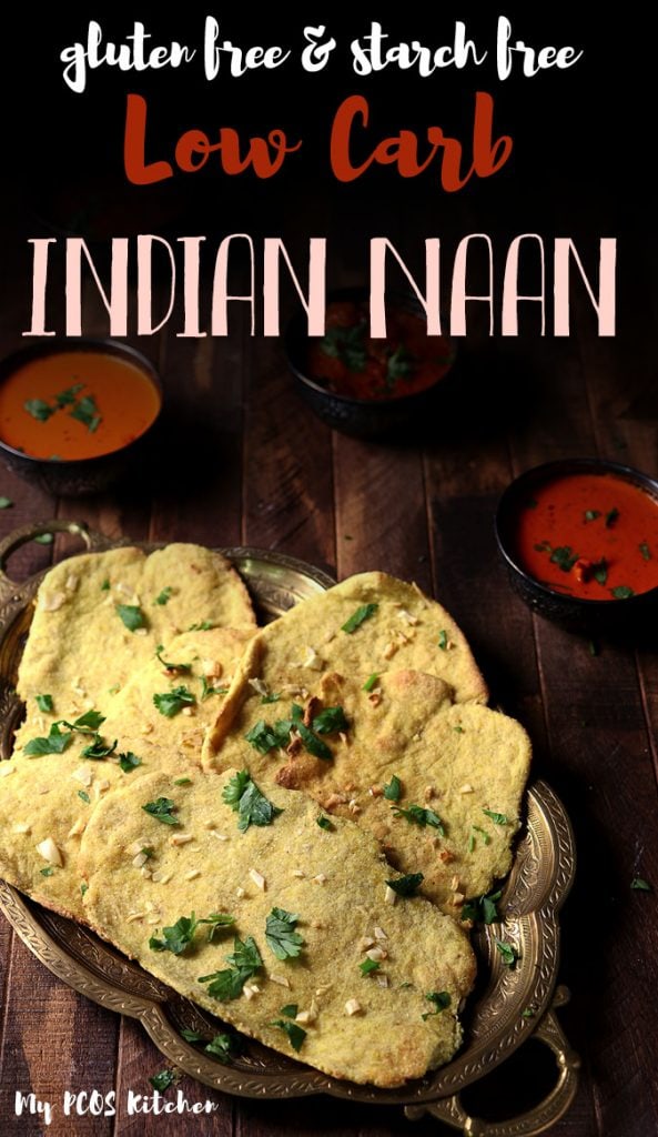 You won't believe how delicious these Indian naans are! They are so easy to make, require no yeast or yogurt and are completely gluten free! Use these low carb naan bread to dip into your favorite Indian curries. #indianrecipe #ketorecipe #ketobread #lowcarbbread #mypcoskitchen
