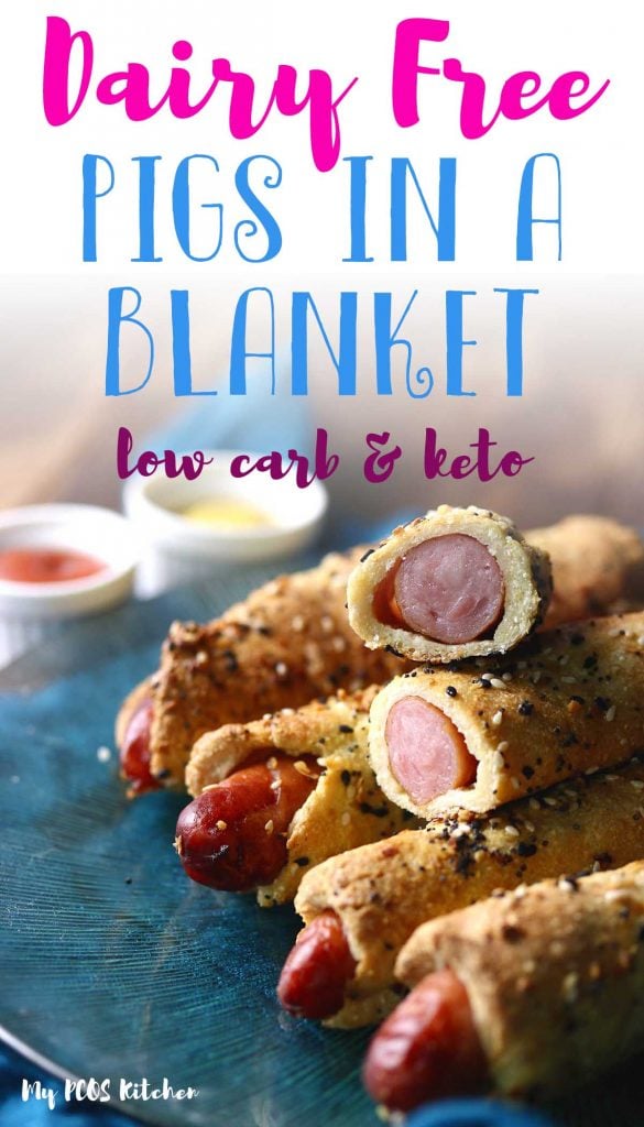 Delicious dairy free pigs in a blanket wrapped in a magic keto dough. These super crispy and juicy sausage rolls are the perfect low carb appetizer to serve. Serve with your favorite low carb dipping sauce.