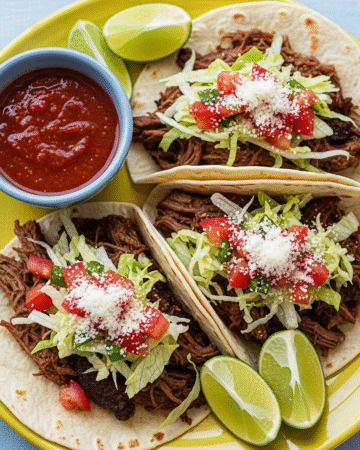 Overhead image of Mexican Pulled Beef Tacos